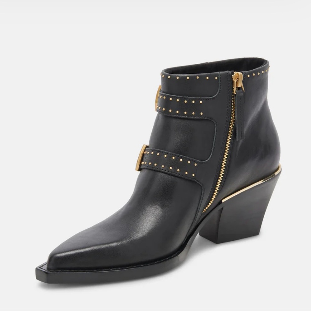 Dolce Vita Ronnie Black Leather Ankle Boots | Gold Studs | 6.5 | NIB 🌟Rare🌟 - Picture 8 of 16